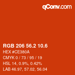カラーコード: RGB 206 56.2 10.6 | qconv.com