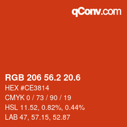 カラーコード: RGB 206 56.2 20.6 | qconv.com