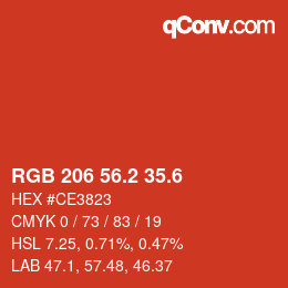 カラーコード: RGB 206 56.2 35.6 | qconv.com