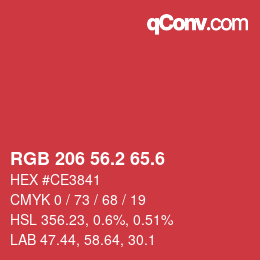 カラーコード: RGB 206 56.2 65.6 | qconv.com