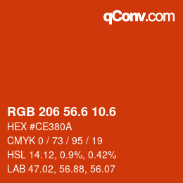 カラーコード: RGB 206 56.6 10.6 | qconv.com
