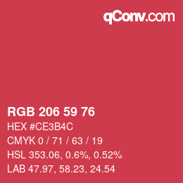 Color code: RGB 206 59 76 | qconv.com