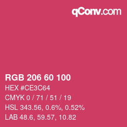 颜色代码: RGB 206 60 100 | qconv.com