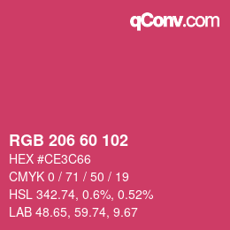 颜色代码: RGB 206 60 102 | qconv.com