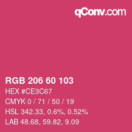 颜色代码: RGB 206 60 103 | qconv.com