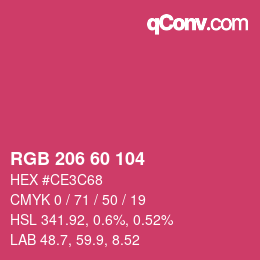 颜色代码: RGB 206 60 104 | qconv.com