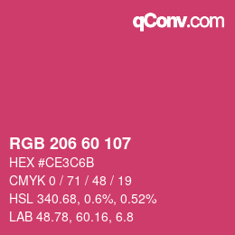 颜色代码: RGB 206 60 107 | qconv.com