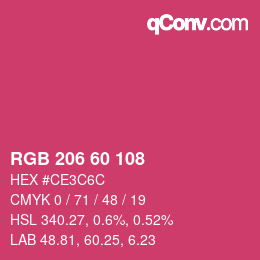 カラーコード: RGB 206 60 108 | qconv.com