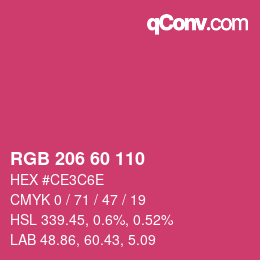 颜色代码: RGB 206 60 110 | qconv.com