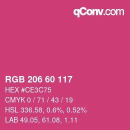 颜色代码: RGB 206 60 117 | qconv.com