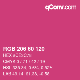 颜色代码: RGB 206 60 120 | qconv.com