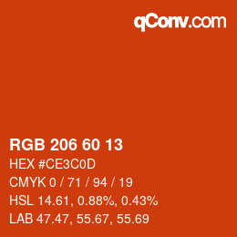 カラーコード: RGB 206 60 13 | qconv.com