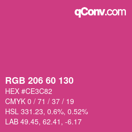 颜色代码: RGB 206 60 130 | qconv.com