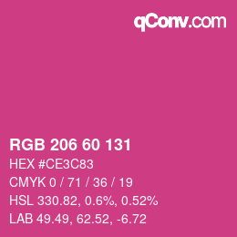 颜色代码: RGB 206 60 131 | qconv.com