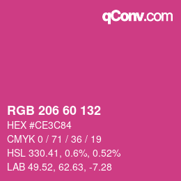 カラーコード: RGB 206 60 132 | qconv.com