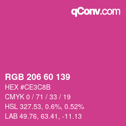 颜色代码: RGB 206 60 139 | qconv.com