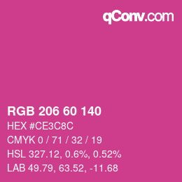颜色代码: RGB 206 60 140 | qconv.com