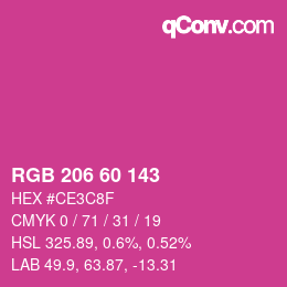 颜色代码: RGB 206 60 143 | qconv.com