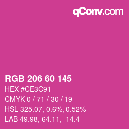 颜色代码: RGB 206 60 145 | qconv.com