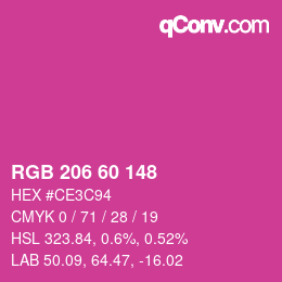 颜色代码: RGB 206 60 148 | qconv.com