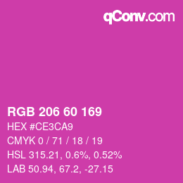 カラーコード: RGB 206 60 169 | qconv.com