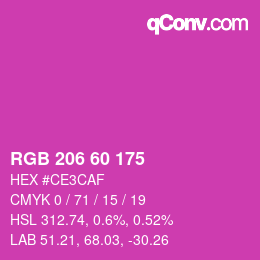 颜色代码: RGB 206 60 175 | qconv.com