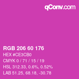 カラーコード: RGB 206 60 176 | qconv.com
