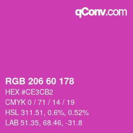 カラーコード: RGB 206 60 178 | qconv.com
