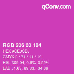 カラーコード: RGB 206 60 184 | qconv.com