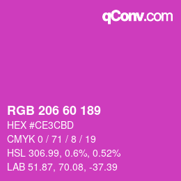 カラーコード: RGB 206 60 189 | qconv.com