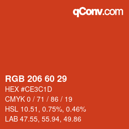 カラーコード: RGB 206 60 29 | qconv.com