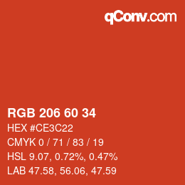 カラーコード: RGB 206 60 34 | qconv.com
