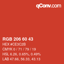 カラーコード: RGB 206 60 43 | qconv.com
