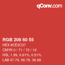 カラーコード: RGB 206 60 55 | qconv.com