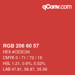 カラーコード: RGB 206 60 57 | qconv.com