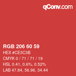 カラーコード: RGB 206 60 59 | qconv.com