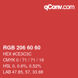 カラーコード: RGB 206 60 60 | qconv.com