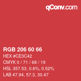 颜色代码: RGB 206 60 66 | qconv.com