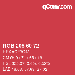 カラーコード: RGB 206 60 72 | qconv.com