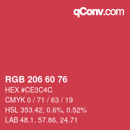 颜色代码: RGB 206 60 76 | qconv.com