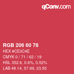 颜色代码: RGB 206 60 78 | qconv.com