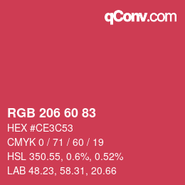 颜色代码: RGB 206 60 83 | qconv.com