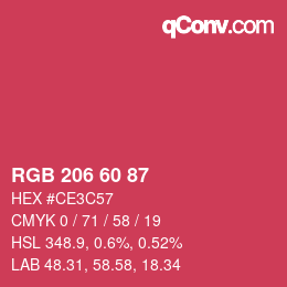 カラーコード: RGB 206 60 87 | qconv.com
