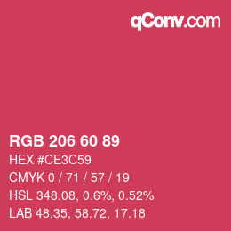 カラーコード: RGB 206 60 89 | qconv.com