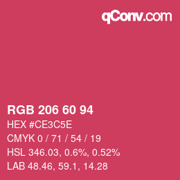 颜色代码: RGB 206 60 94 | qconv.com