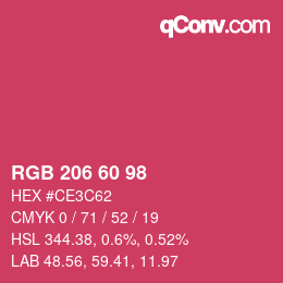 颜色代码: RGB 206 60 98 | qconv.com
