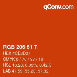 カラーコード: RGB 206 61 7 | qconv.com
