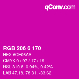 カラーコード: RGB 206 6 170 | qconv.com