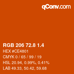 カラーコード: RGB 206 72.8 1.4 | qconv.com