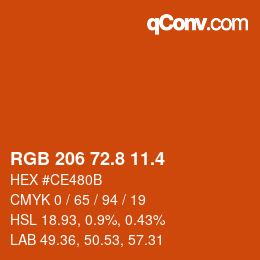 カラーコード: RGB 206 72.8 11.4 | qconv.com
